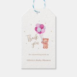 Cute Teddy Rosa Balloon Tack Baby Shower Presentetikett