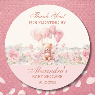 Cute Teddy Rosa Girl Baby Shower Tack Runt Klistermärke