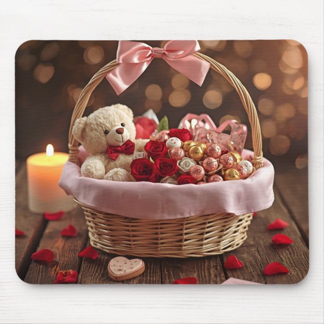 Cute Teddy Rose Basket Romantic Valentine Office Musmatta (Framsidan)