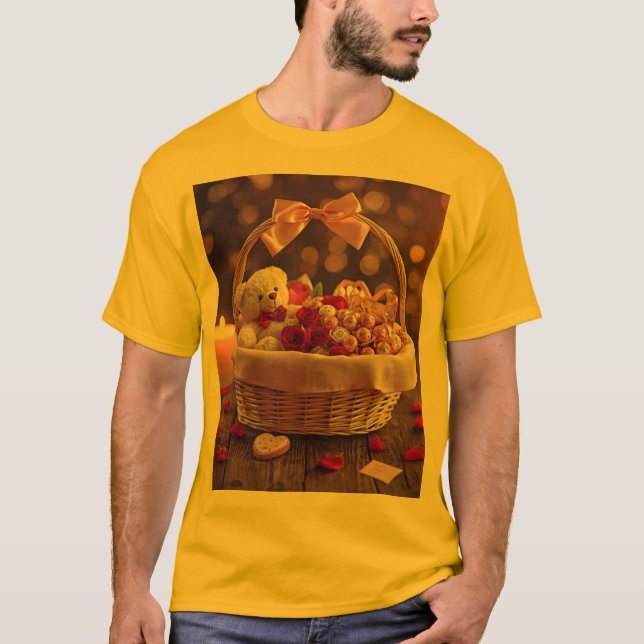 Cute Teddy Rose Basket Valentines Day Graphic T Shirt (Framsida)