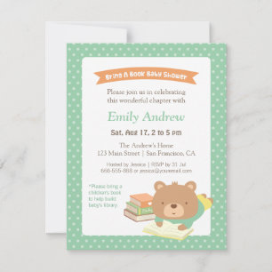 Cute Teddy tar med sig en Neutral babystövel i Bok Inbjudningar