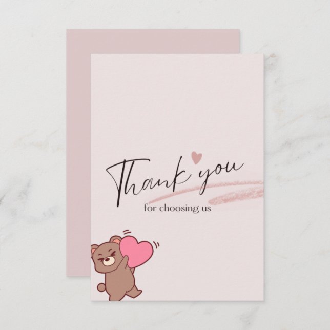 Cute teddybear thank you card tack kort (Fram/baksida)