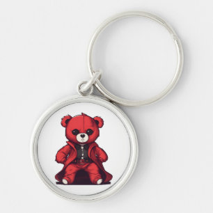 Cute tedy Red Boy Rund Silverfärgad Nyckelring