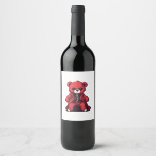 Cute tedy Red Boy Vinflaska Etikett