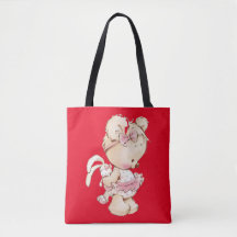 Cute tedy-tryckt rött Tote-väska