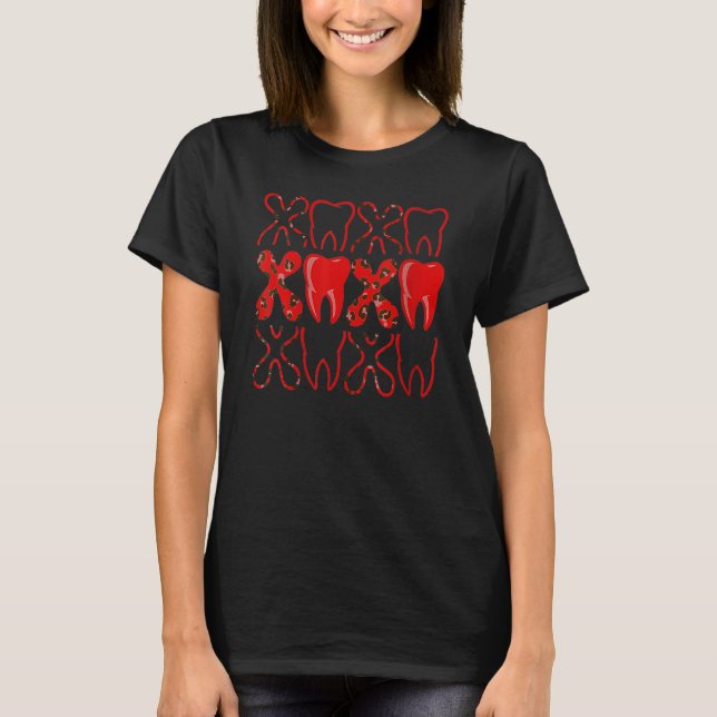 Cute Teeth XOXO Dental Squad Valentine's Day Hugs  T Shirt (Framsida)