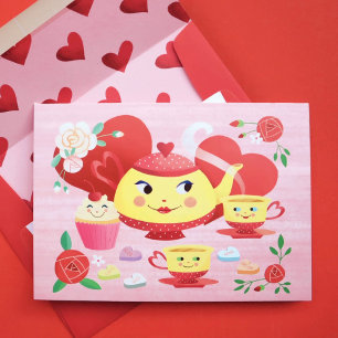 Cute Tekanna och Tekopp Valentindagen Kort