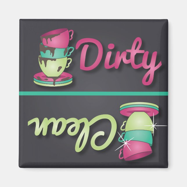 Cute Tekopp Dirty eller Clean Dishwasher Magnet (Framsidan)