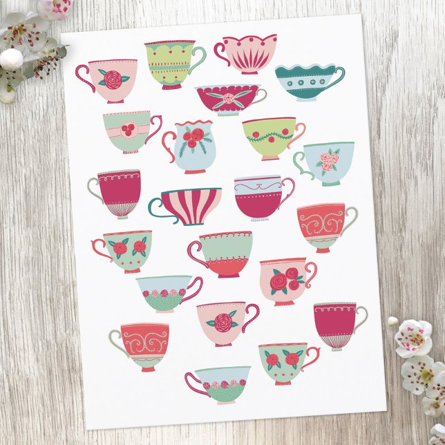 Cute Tekopp Vykort (Modern vintage china tea cup postcard)