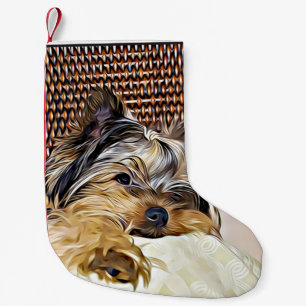 Cute Tekopp Yorkie Yorkshire Terrier Digital Art Liten Julstrumpa