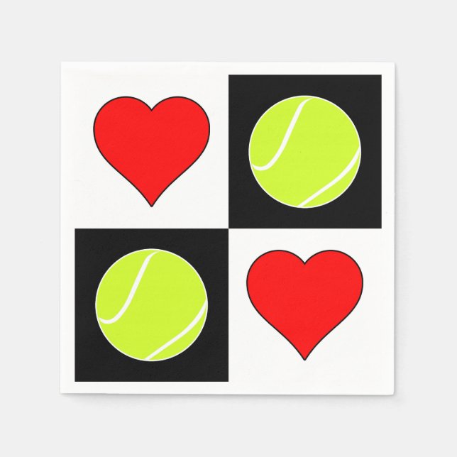 Cute Tennis Bollar & Hearts Tennis Party Napkins Pappersservett (Framsidan)