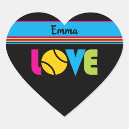 Cute Tennis KÄRLEK - eget namn Hjärtformat Klistermärke