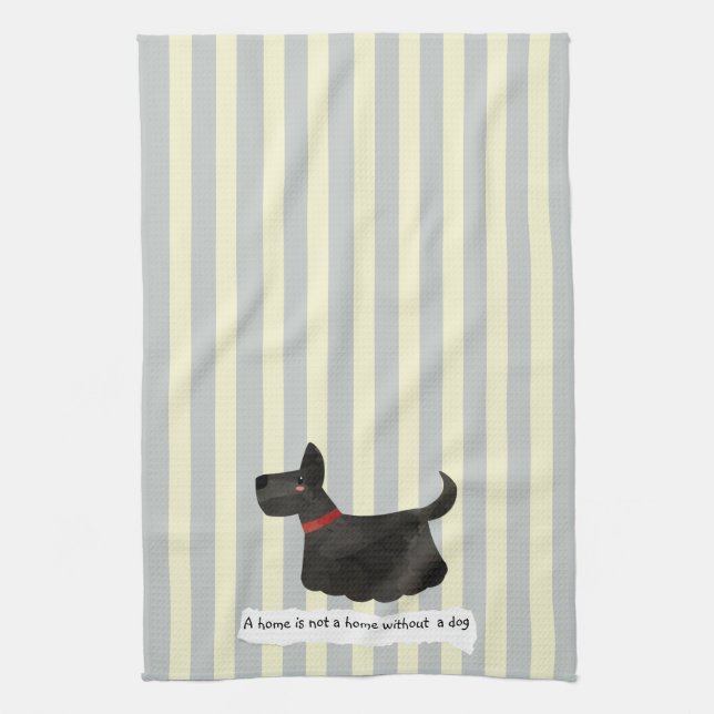Cute Terrier blue och kräm stripe Kökshandduk (Vertikal)
