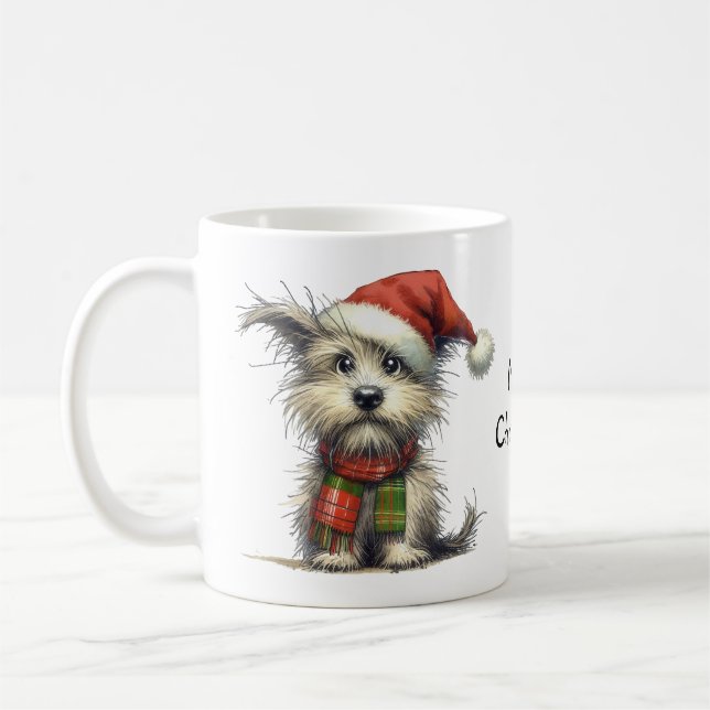 Cute Terrier-Hund i jultomten Kaffemugg (Vänster)