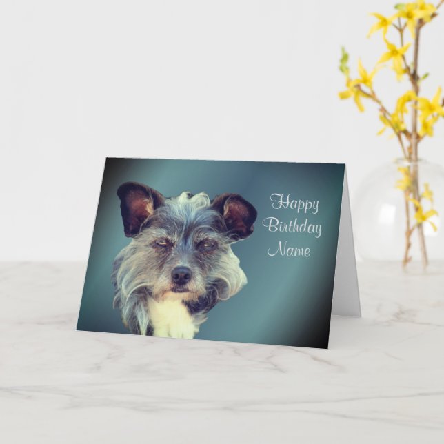 Cute Terrier Mix Mutt Personlig Birday Card Kort (Gul blomma)