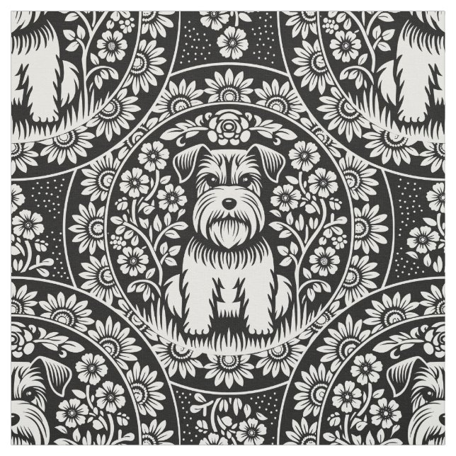 Cute Terrier-valpar i Blomsterträdgård Anpassnings Tyg (Provkarta)