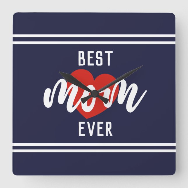 Cute Text bäst Mamma någonsin med hjärta Fyrkantig Klocka (Framsida)