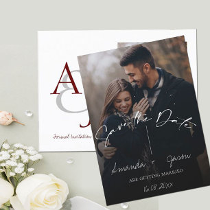 Cute Text Overlay Monogram 2 Photo Bröllop Meddelande Vykort