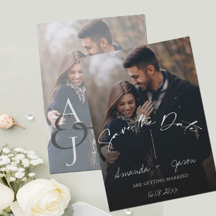 Cute Text Overlay Monogram 2 Photo Bröllop Spara Datumet