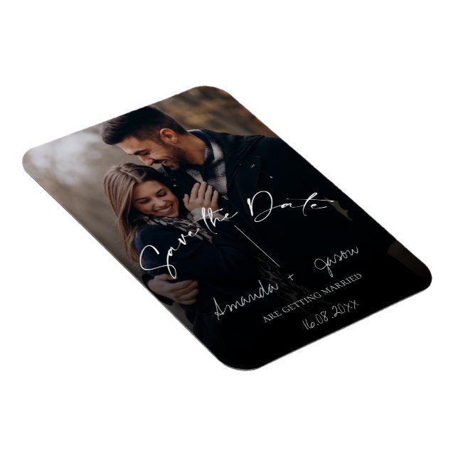 Cute Text Overlay Monogram 2 Photo Bröllop Spara Magnet (Högersidan)