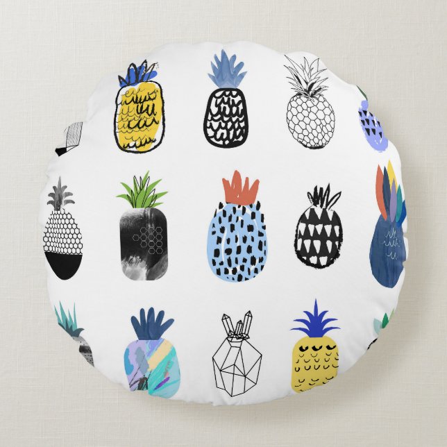 Cute texturerad ananas, vintage samling. rund kudde (Framsidan)