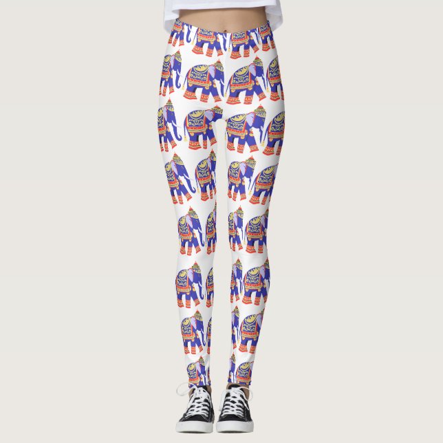 Cute Thai Elephant Mönster Leggings (Framsida)