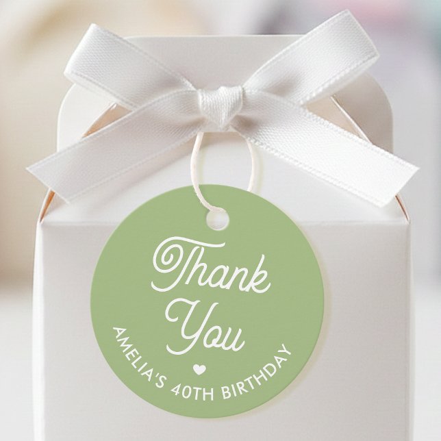 Cute Thank You Birthday Name Any Age Green Modern Gåvor Etiketter (Skapare uppladdad)