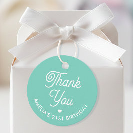 Cute Thank You Birthday Name Any Age Mint Modern Gåvor Etiketter