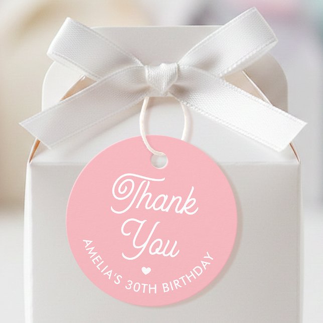 Cute Thank You Birthday Name Any Age Pink Modern Gåvor Etiketter (Skapare uppladdad)