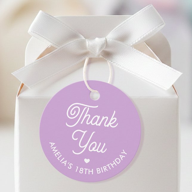 Cute Thank You Birthday Name Any Age Purple Modern Gåvor Etiketter (Skapare uppladdad)