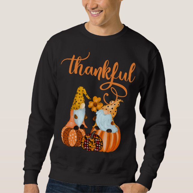 Cute Thankous Gnomes for Fall eller Halloween Lång Ärmad Tröja (Framsida)