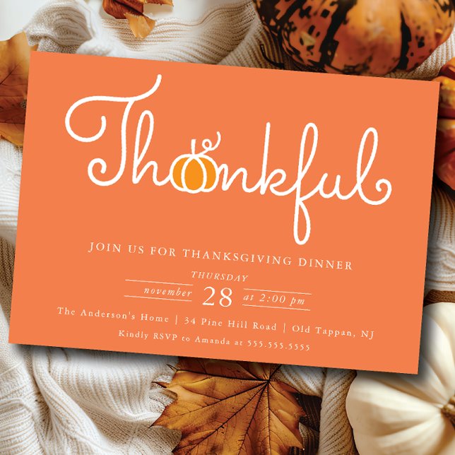 Cute Thankous Pumpkin Thanksgiving Dinner Invita Inbjudningar (Skapare uppladdad)