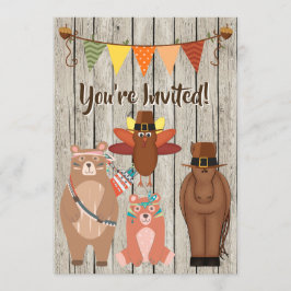 Cute Thanksgiving Animals och Turkiet 1:a födelsed Inbjudningar