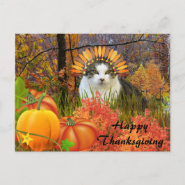 Cute Thanksgiving Cat Collage Art Vykort