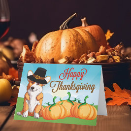 Cute Thanksgiving Corgi i Pilgrim Hat Kort