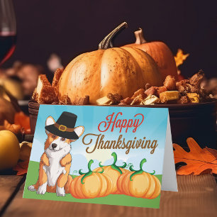 Cute Thanksgiving Corgi i Pilgrim Hat Kort