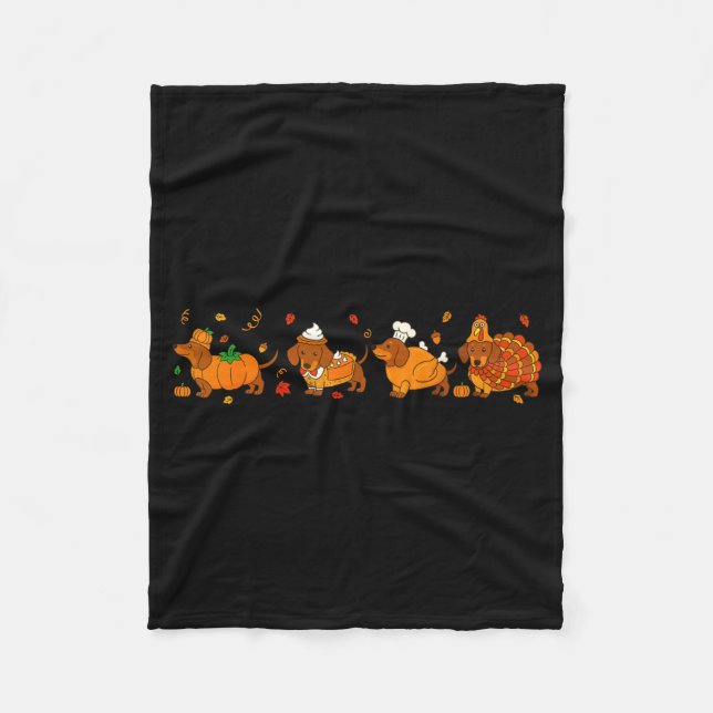 Cute Thanksgiving Dachshund Dogs Fall Gobble Prepp Fleecefilt (Framsidan)