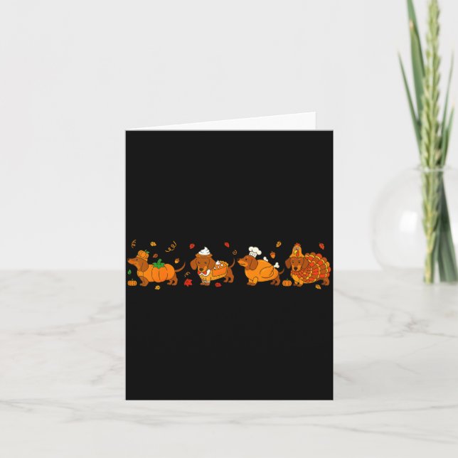 Cute Thanksgiving Dachshund Dogs Fall Gobble Prepp Kort (Framsida)
