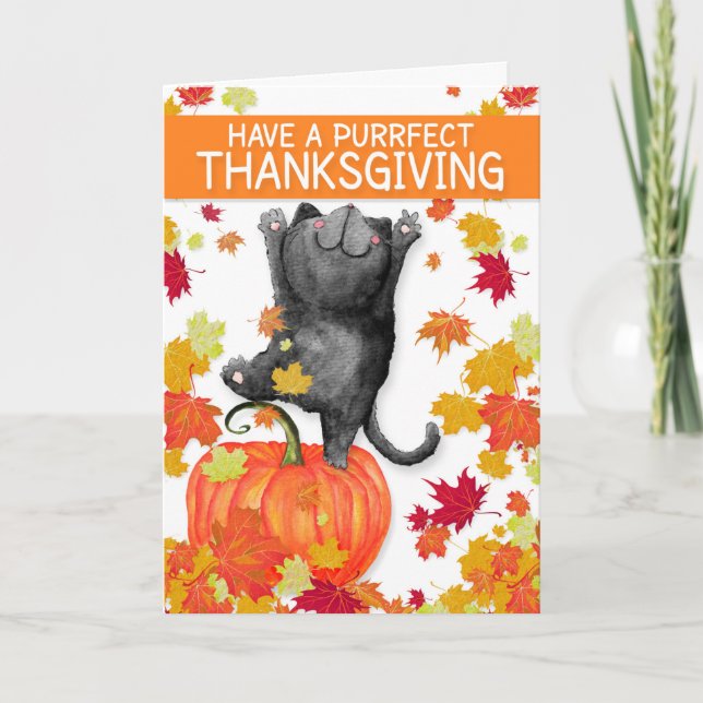 Cute Thanksgiving Dancing Black Cat Helgkort (Framsida)
