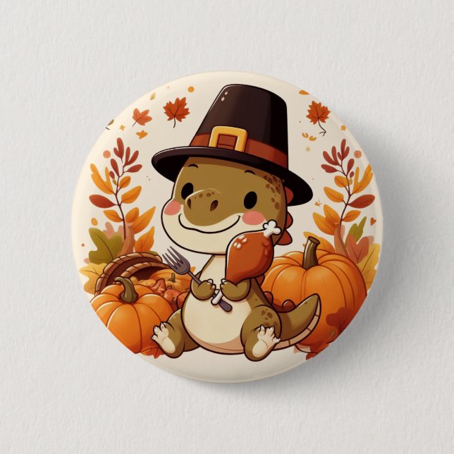 Cute Thanksgiving Dinosaur Knapp (Framsida)