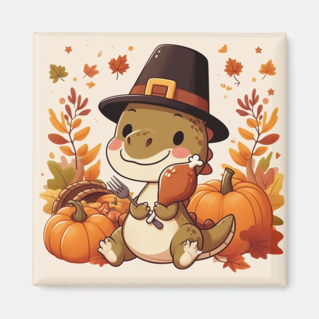 Cute Thanksgiving Dinosaur Magnet (Framsidan)