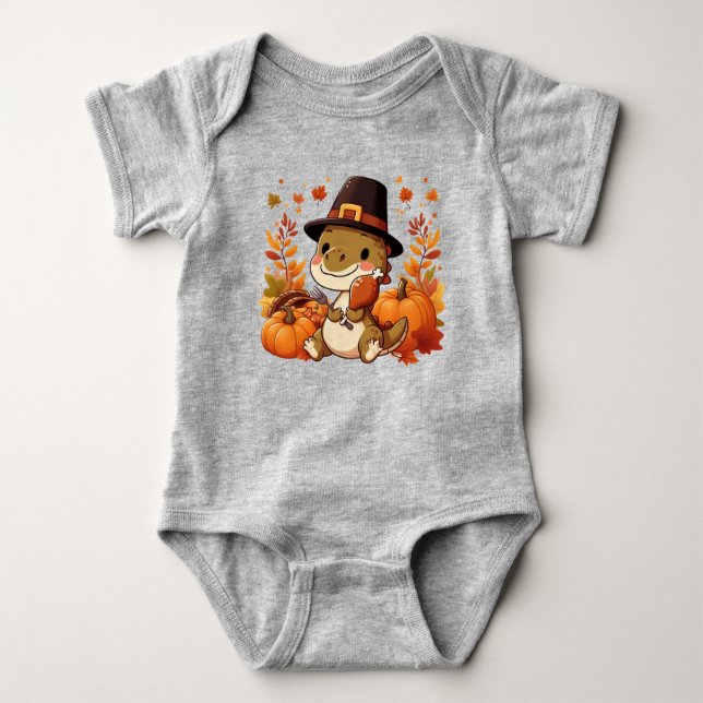 Cute Thanksgiving Dinosaur T Shirt (Framsida)