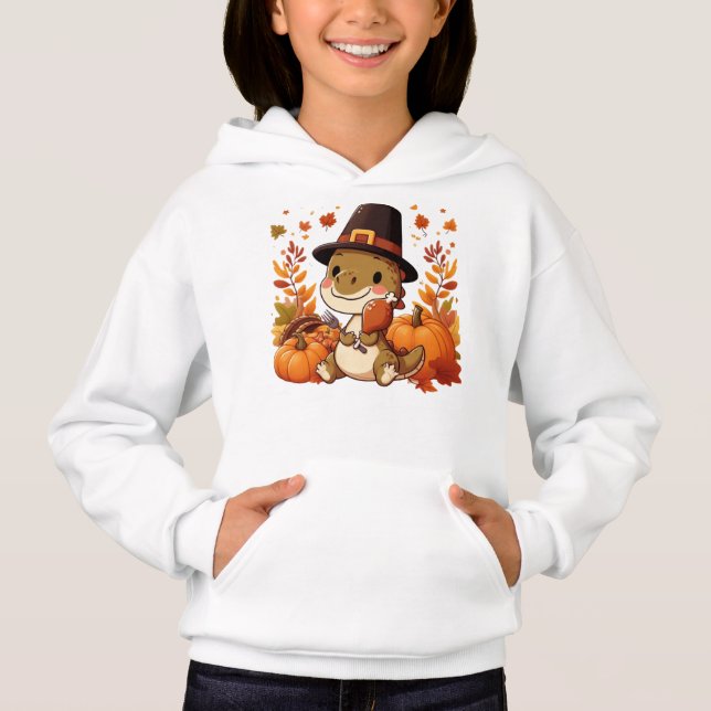 Cute Thanksgiving Dinosaur T Shirt (Framsida)