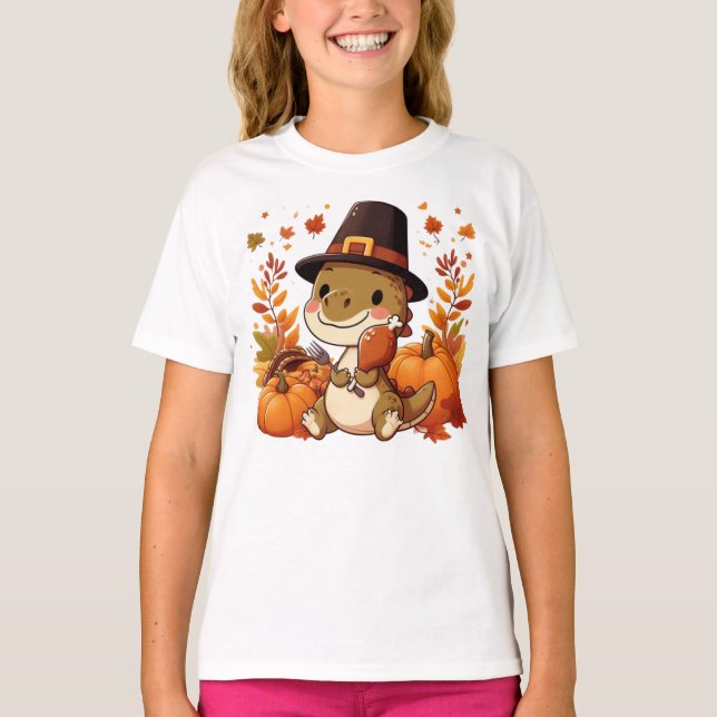 Cute Thanksgiving Dinosaur T Shirt (Framsida)