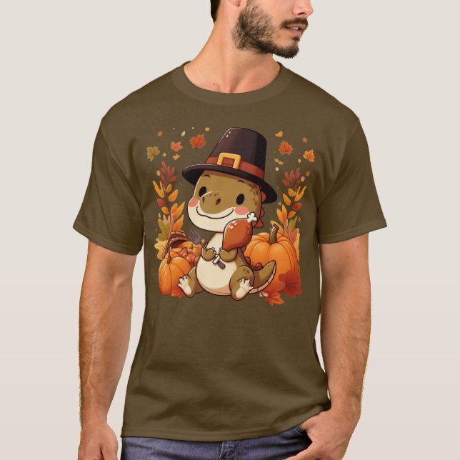 Cute Thanksgiving Dinosaur T Shirt (Framsida)