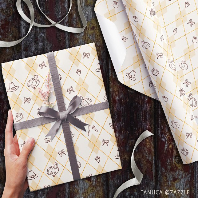 Cute Thanksgiving Doodles Diamond Mönster Presentpapper (Skapare uppladdad)