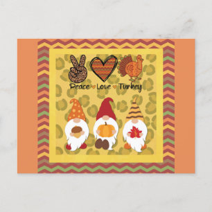 Cute Thanksgiving Gnomes Peace Kärlek Turkiet Vykort