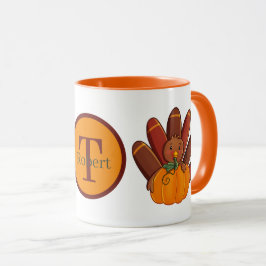 Cute Thanksgiving Helgdag turkey add monogram Mugg