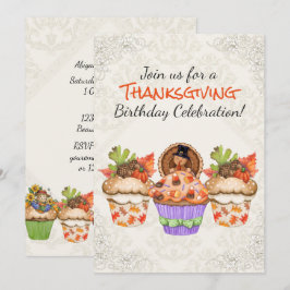Cute Thanksgiving-Muffinsar födelsedag Inbjudningar
