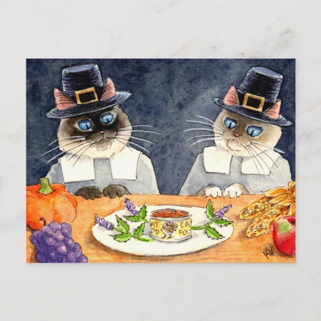Cute Thanksgiving Pilgrim Cats vykort (Framsida)